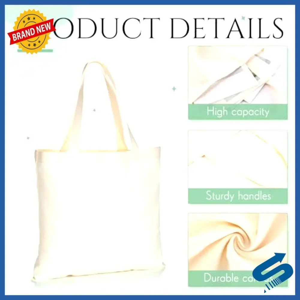 Blank Canvas Tote Bags Bulk Reusable Lightweight Grocery Shopping DIY Crafts